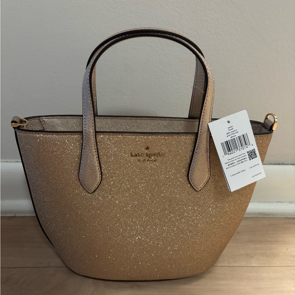 Kate Spade Gold Glitter Glimmer Satchel NWT W/ Removable Crossbody Strap